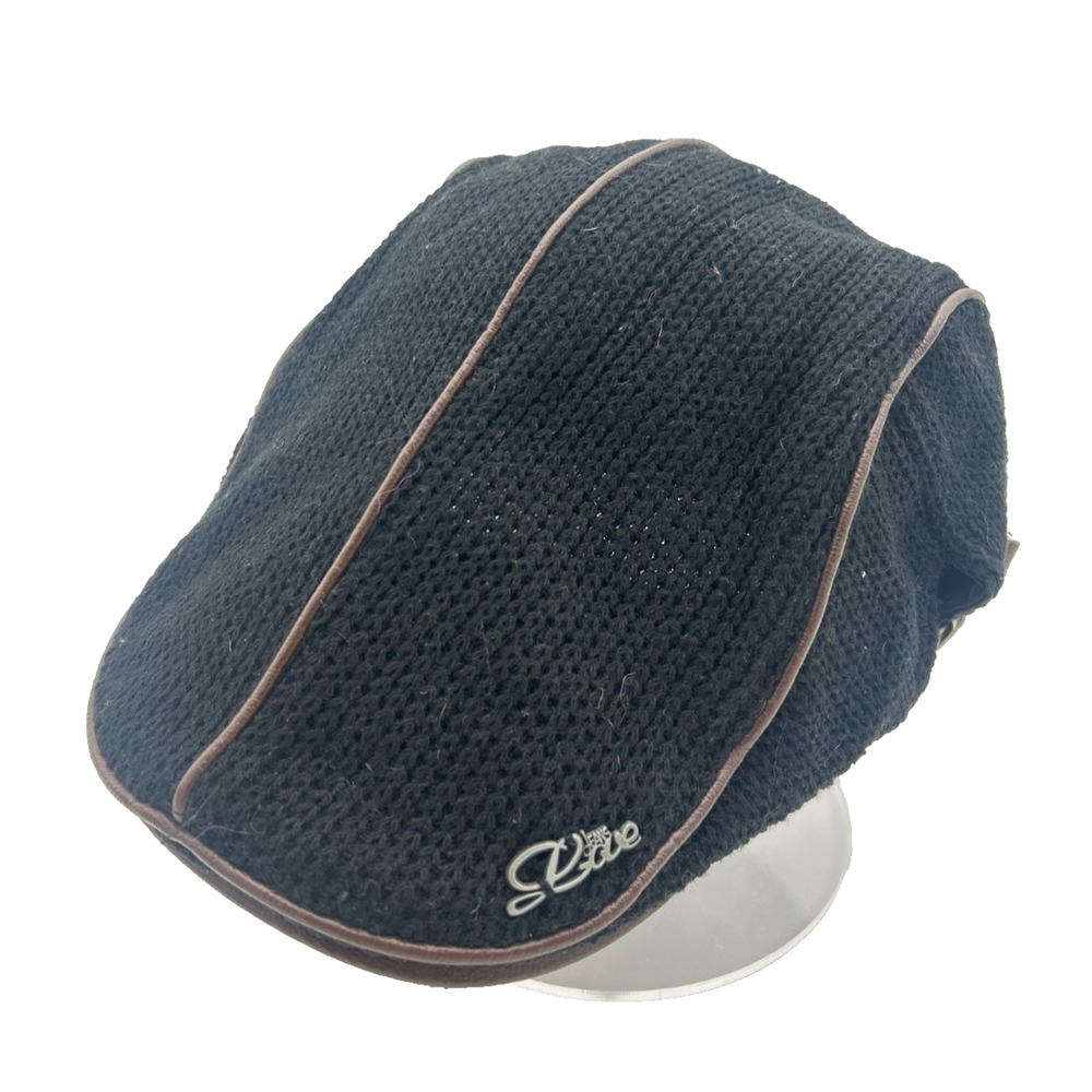 Jeans Love Black Knit Ivy Flat Cap Brown Trim Men’s Adjustable Newsboy Hat